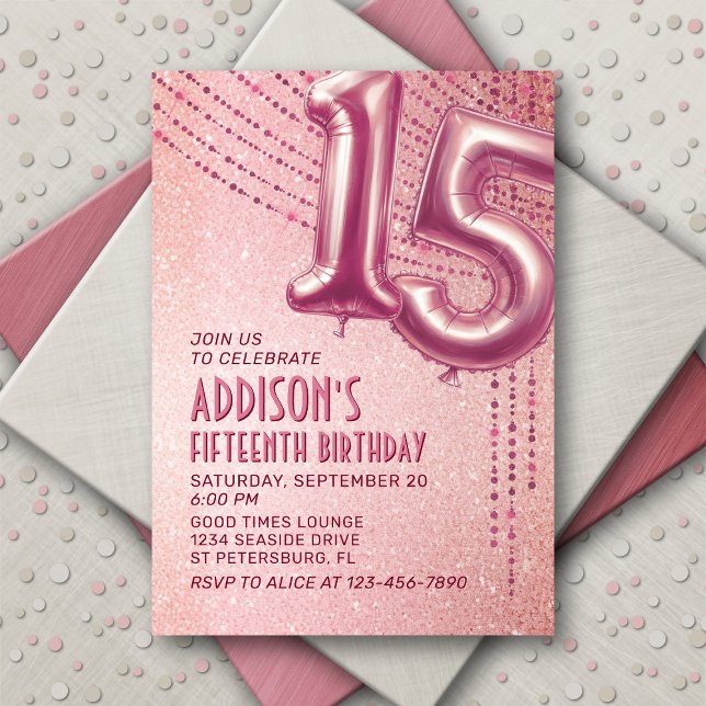 Invitation 15e anniversaire Ado fille Rose or (Créateur téléchargé)