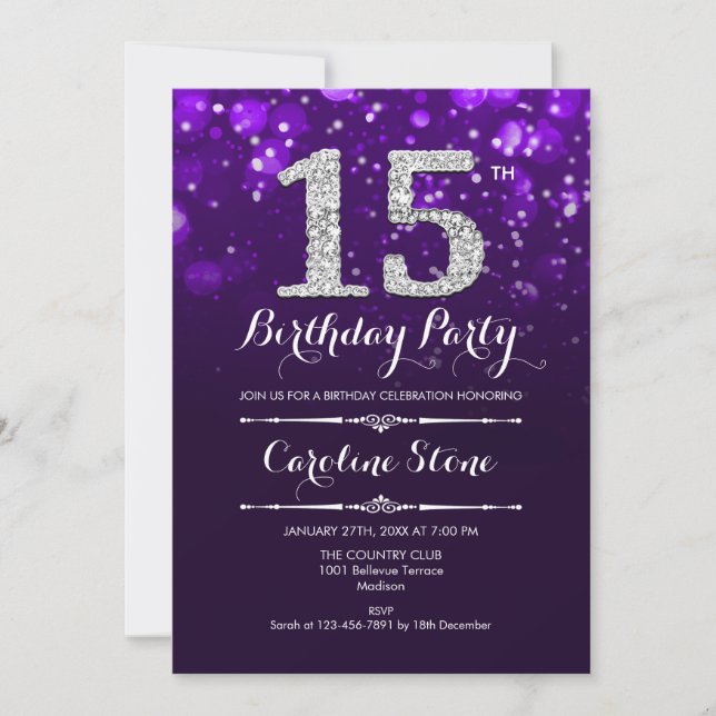 Invitation 15e anniversaire - Argent violet (Devant)