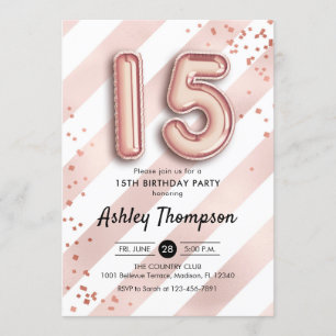 Invitation 15e anniversaire - Ballons d'or Rose