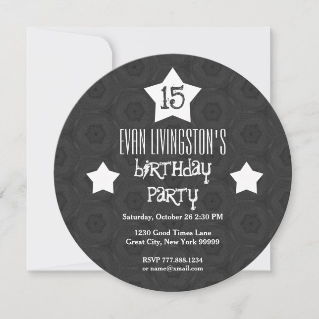 Invitation 15e anniversaire Black Circle White Stars W10D (Devant)
