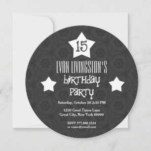 Invitation 15e anniversaire Black Circle White Stars W10D