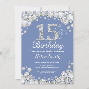 Invitation 15e anniversaire Bleu et Diamant d'argent