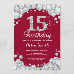 Invitation 15e anniversaire Bourgogne Rouge et Diamant Argent