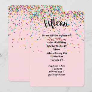 Invitation 15e anniversaire de la fête confetti