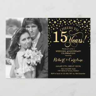 Invitation 15e anniversaire de mariage avec photo - Or Noir