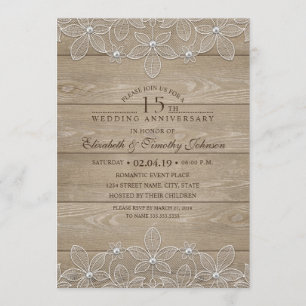Invitation 15e Anniversaire de Mariage Bois Rustique Dentelle
