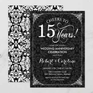 Invitation 15e anniversaire de mariage - Damassé noir et blan