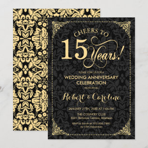 Invitation 15e anniversaire de mariage - Damassé noir or
