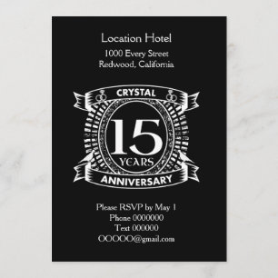 Invitation 15e anniversaire de mariage noir et blanc
