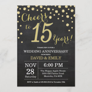 Invitation 15e anniversaire du Mariage Chalkboard noir et or