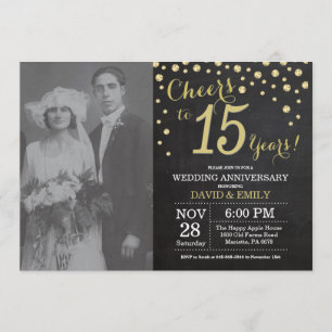 Invitation 15e anniversaire du Mariage Chalkboard noir et or