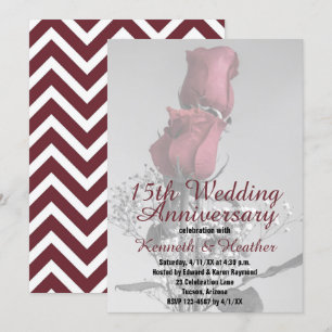 Invitation 15e anniversaire du Mariage Deux roses rouges Phot