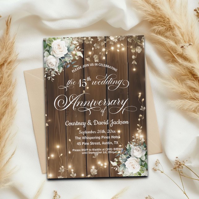 Invitation 15e anniversaire du Mariage Lumières à cordes rust (Créateur téléchargé)