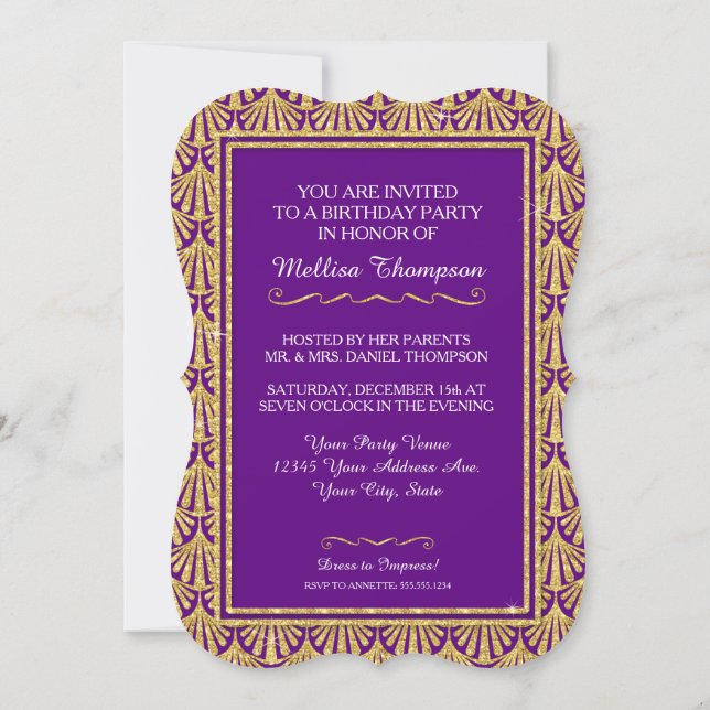 Invitation 15E Anniversaire Fête Glam Gatsby Style Gatsby (Dos)