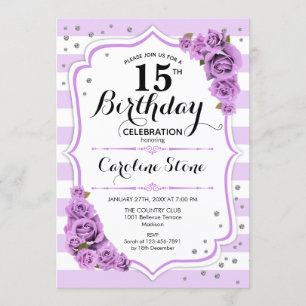 Invitation 15e anniversaire - Fleurs violettes blanches de la