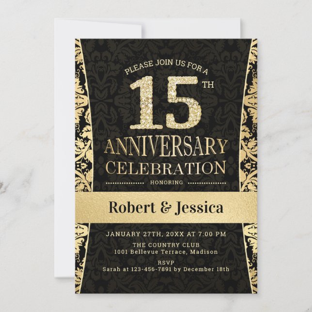 Invitation 15e anniversaire - Gold Black (Devant)