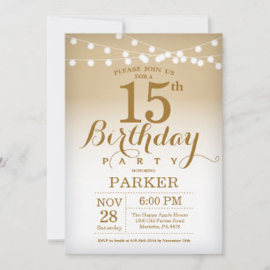 Invitation 15e anniversaire Gold String Lights