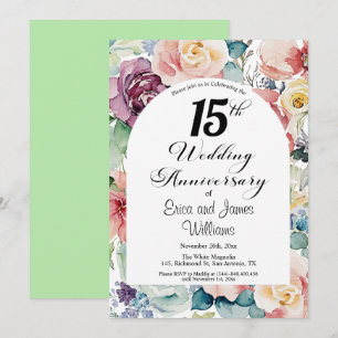 Invitation 15e anniversaire Mariage Élégant script floral