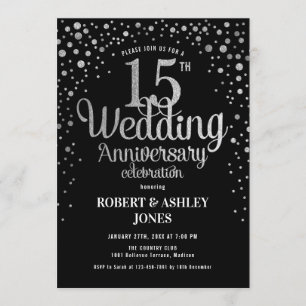 Invitation 15e anniversaire Mariage - Noir et argent