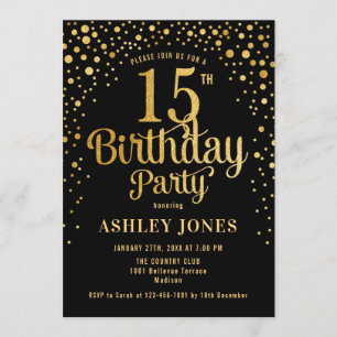 Invitation 15e anniversaire - Noir et or