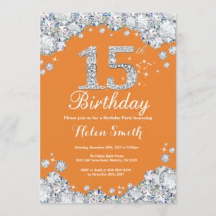 Invitation 15e anniversaire Orange et Silver Diamond