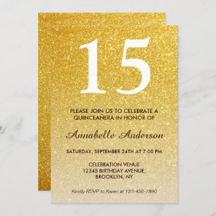 Invitation 15e anniversaire Parties scintillant or jaune Quin