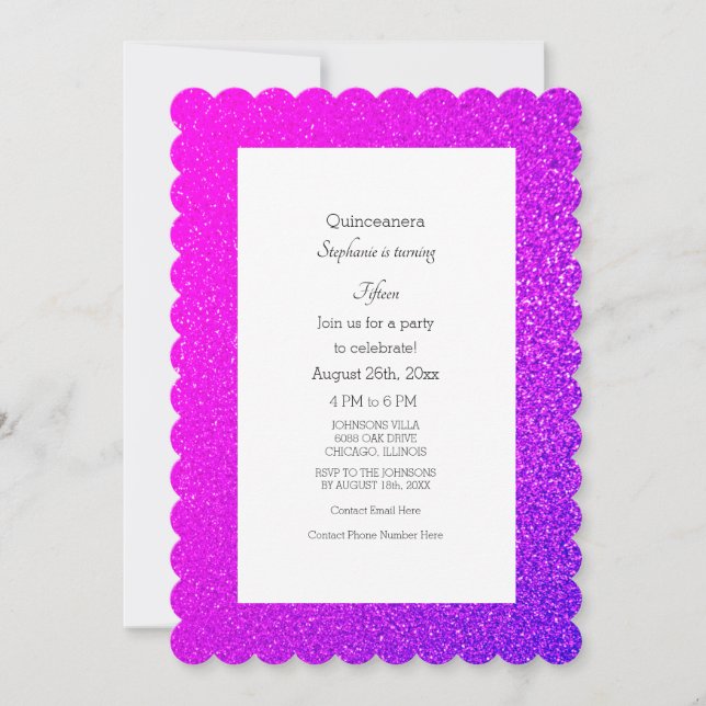 Invitation 15e anniversaire Quinceanera rose Magenta Purple 2 (Devant)