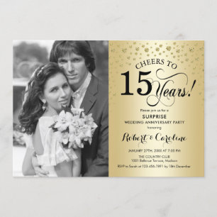 Invitation 15e anniversaire surprise avec Photo Gold Black
