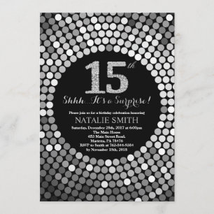 Invitation 15e anniversaire surprise Parties scintillant noir