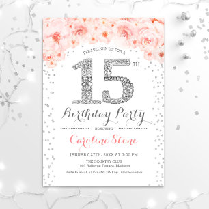 Invitation 15e fête d'anniversaire - Blanc Argent rose