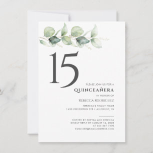 Invitation 15ème anniversaire minimaliste Eucalyptus Quincean