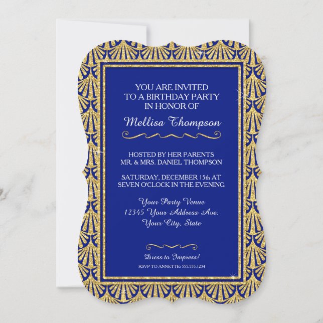 Invitation 15ème Style fascinant de Gatsby de fête (Dos)