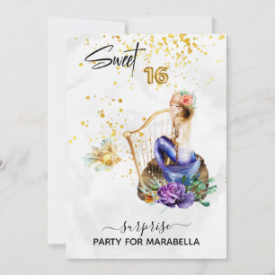 Invitation *~* 16 ANNIVERSAIRE SUCRÉE Blue Mermaid Floral