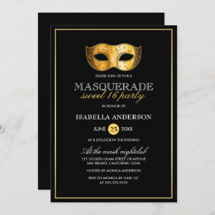 Invitation 16 ans de jeu classique Gold & Black Masquerade Sw