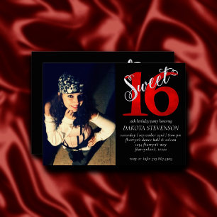 Invitation 16 ans Photo du 16e anniversaire rouge et noir
