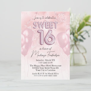 Invitation 16 Ballons doux sur marbre Parties scintillant ros