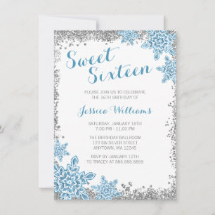 Invitation 16 Glam Winter Wonderland Silver Blue