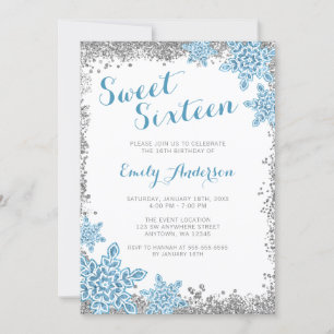Invitation 16 Glam Winter Wonderland Silver Blue