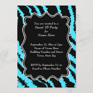 Invitation 16 motifs Zèbre noir et turquoise