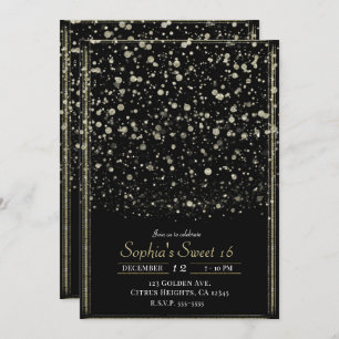 Invitation 16 parties Gold & Black Confetti Splatter Sweet