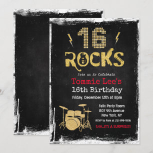 Invitation 16 Rocks Rockstar Guitare 16e anniversaire Invitat