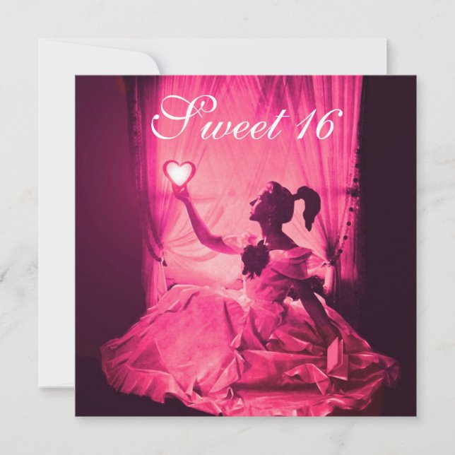 INVITATION 16 SOUFFLE D'ANNIVERSAIRE, FÊTE ROSE FUCHSIA NOIR  (Devant)