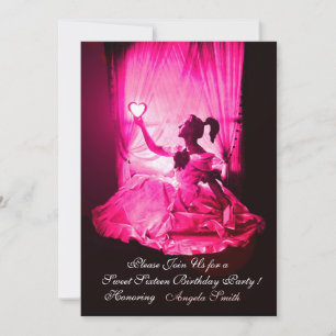 INVITATION 16 SOUFFLE D'ANNIVERSAIRE, FÊTE ROSE FUCHSIA NOIR 
