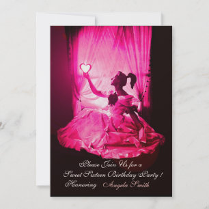 INVITATION 16 SOUFFLE D'ANNIVERSAIRE, FÊTE ROSE FUCHSIA NOIR 