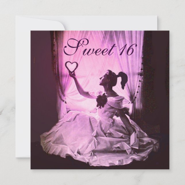 INVITATION 16 SOUFFLE D'ANNIVERSAIRE, FÊTE ROSE FUCHSIA NOIR  (Devant)