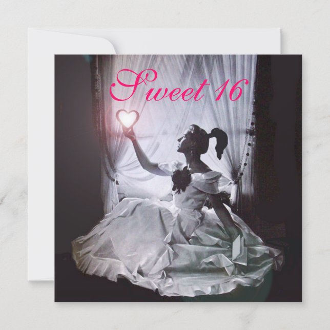 INVITATION 16 SOUFFLE D'ANNIVERSAIRE, FÊTE ROSE FUCHSIA NOIR  (Devant)