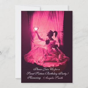 INVITATION 16 SOUFFLE D'ANNIVERSAIRE, FÊTE ROSE FUCHSIA NOIR 