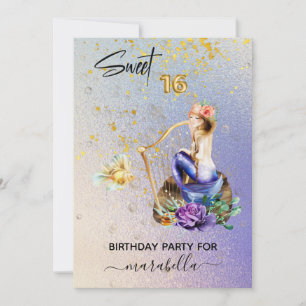 Invitation *~* 16 SWEET SIXTEEN Blue Mermaid Ombre Anniversai