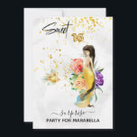 Invitation *~* 16 SWEET SIXTEEN Gold Floral Sirène<br><div class="desc">* Énergétiquement Amélioré SURPRISE PARTY Imaginaire SWEET SIXTEEN brillant doré MODERNE doré JAUNE couleur or sirène avec cheveux longs NOIR luscious. Il y a beaucoup de Belles Fleurs par ici. Les numéros brillants 16 GOLD FOIL BALLOON font un ajout festif extraordinaire à votre Sweet 16 Anniversaire Invitation. Notre Sirène ne...</div>