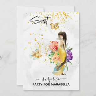 Invitation *~* 16 SWEET SIXTEEN Gold Floral Sirène
